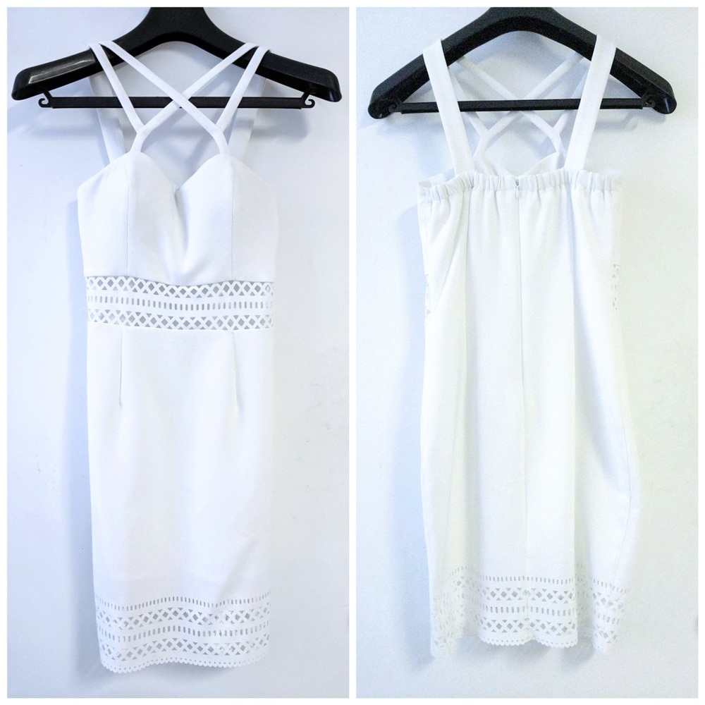 Designer White Cut Out Body-con Pencil Knee-high Dress